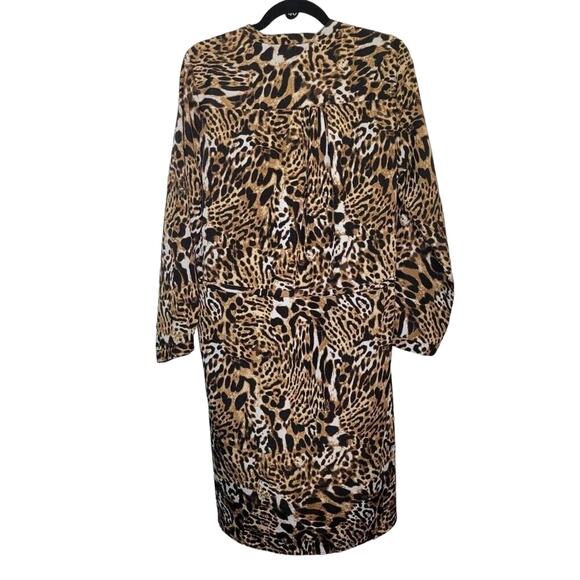 Larry Levine Womens Size L Leopard Print Long Sleeve Waist Tied Dress - Picture 2 of 9
